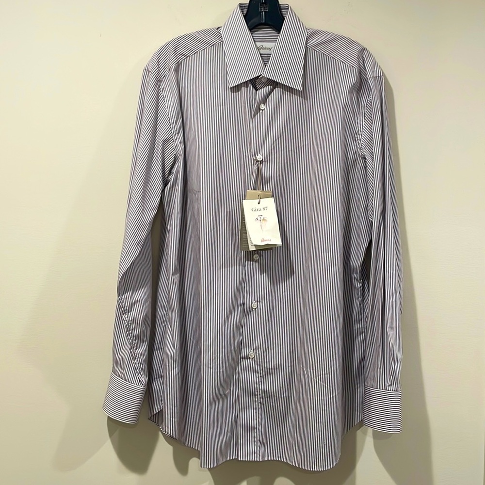 Brioni Dual Stripe White/Red Button-up Shirt